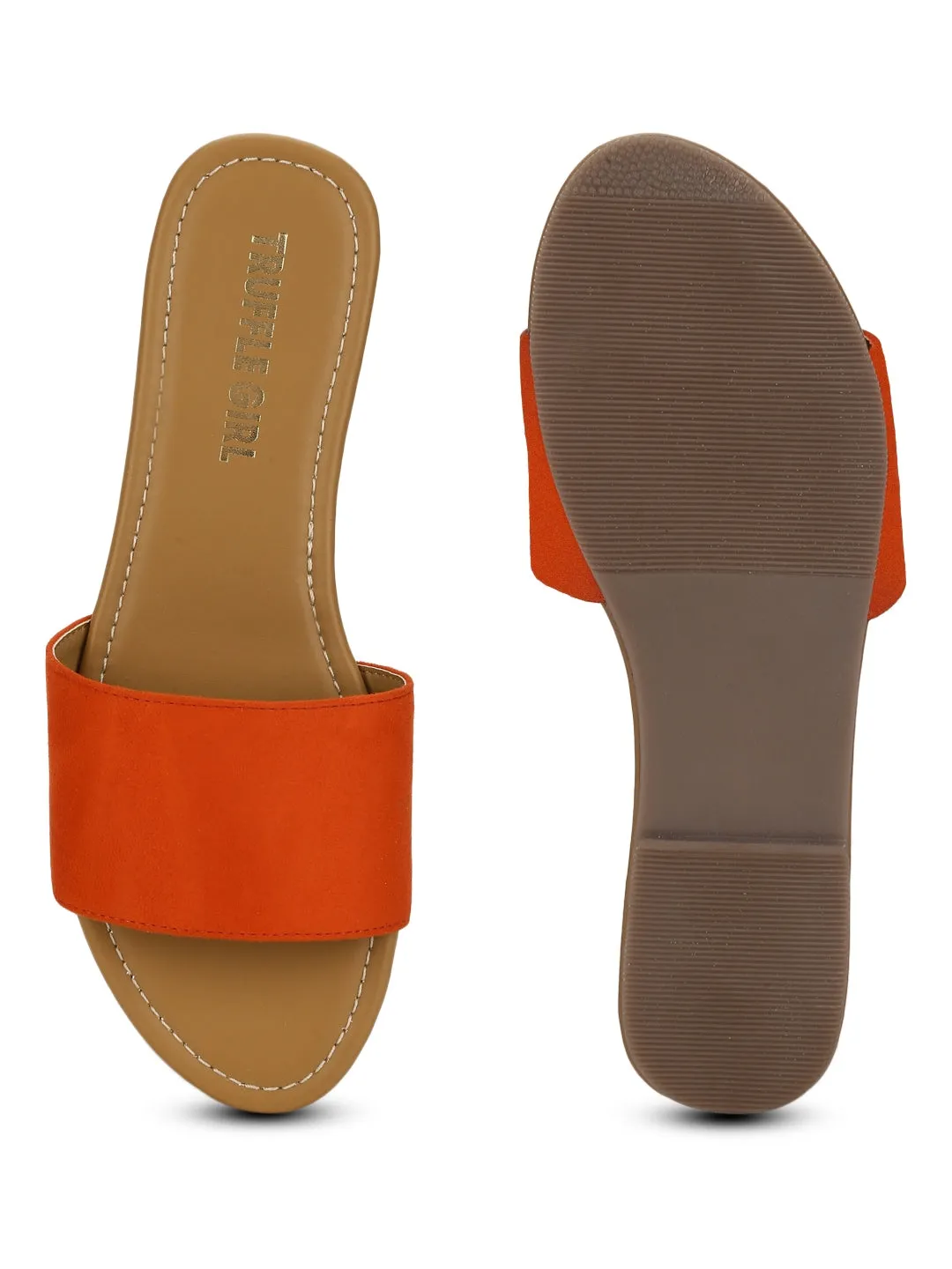 Orange PU Rutsche auf Flachen Sandalen