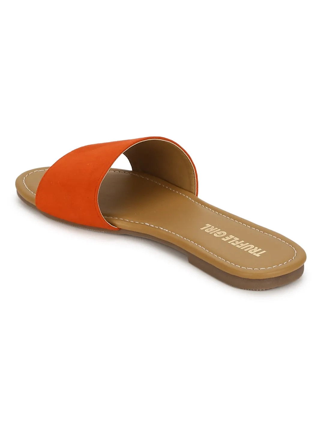 Orange PU Rutsche auf Flachen Sandalen