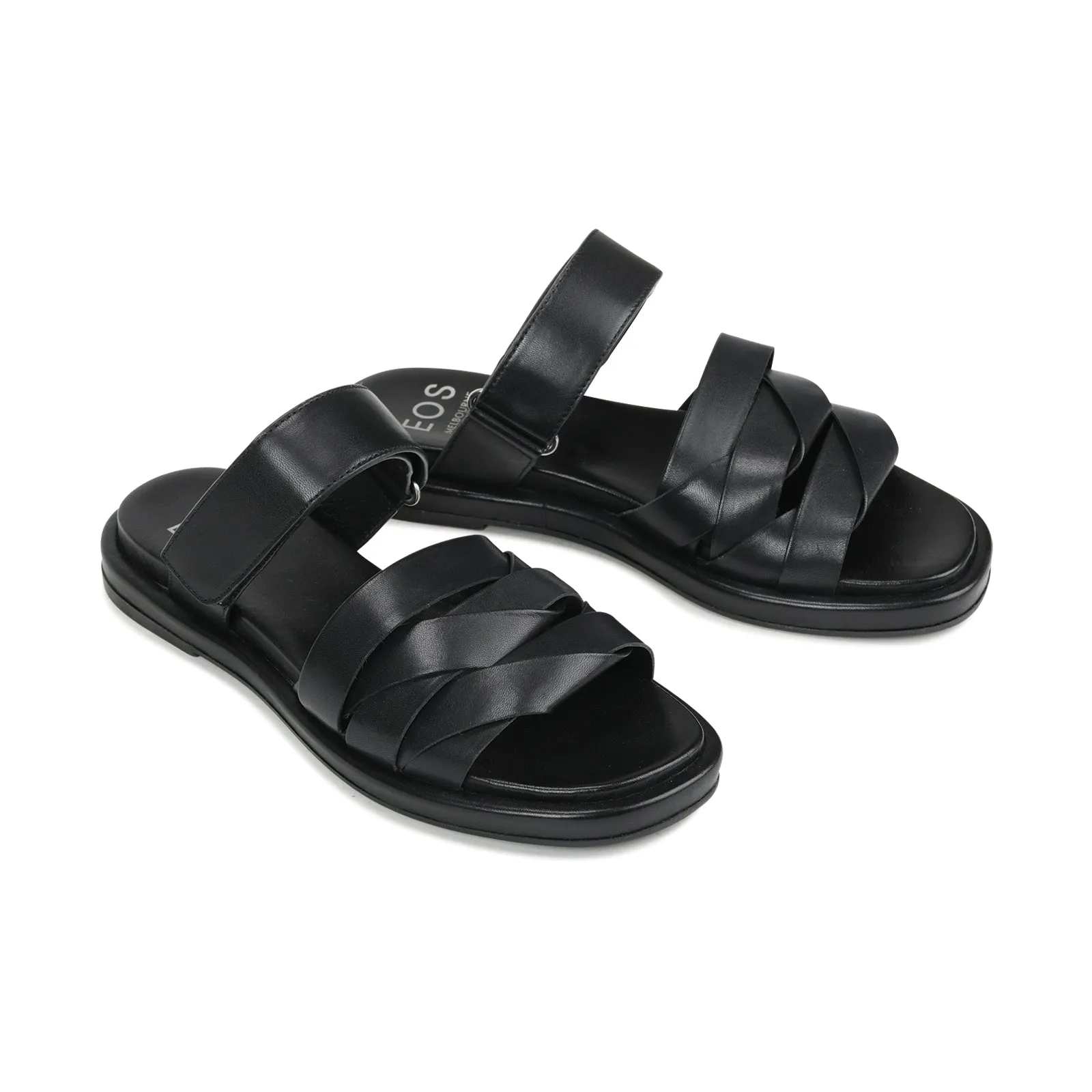 ORIANA LEDER-SLIDES SANDALEN