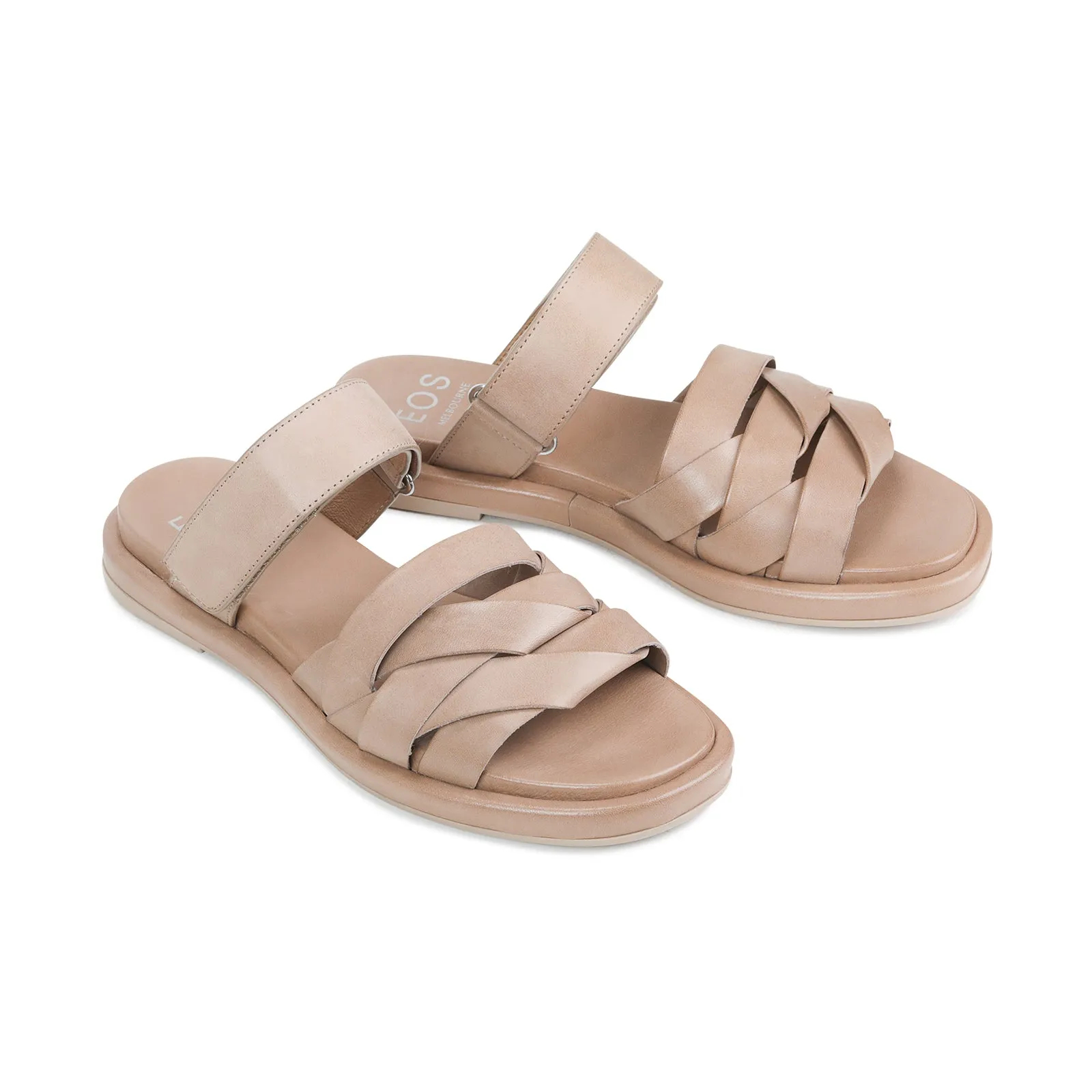 ORIANA LEDER-SLIDES SANDALEN
