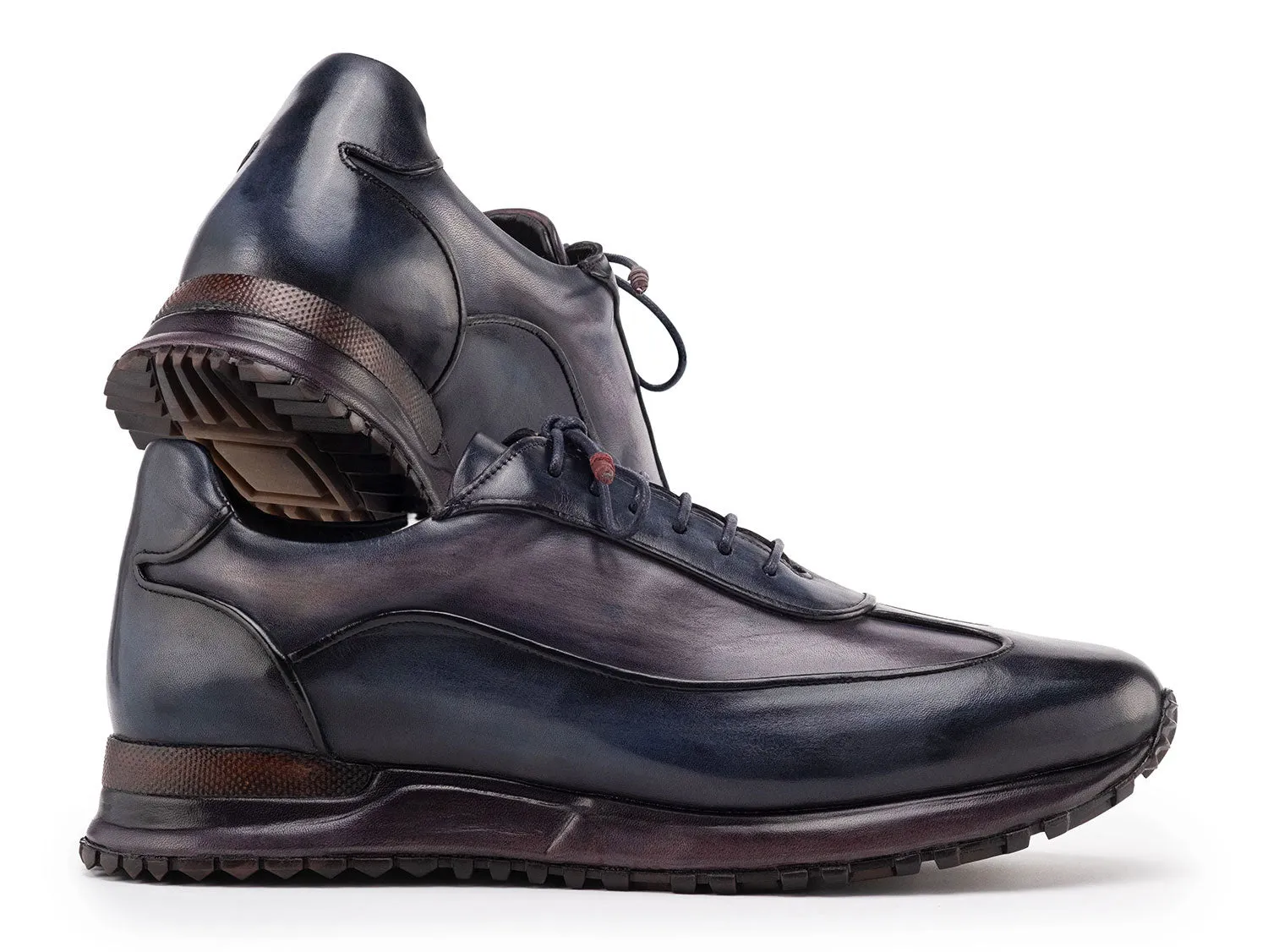 Paul Parkman Schuhe Paul Parkman Herren Patina Leder Sneakers in Marineblau & Grau