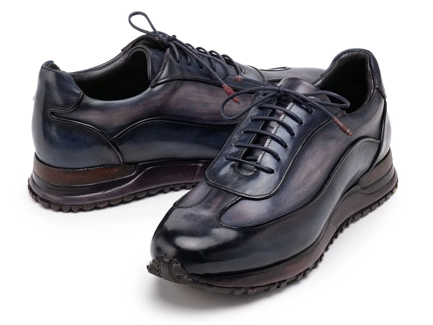 Paul Parkman Schuhe Paul Parkman Herren Patina Leder Sneakers in Marineblau & Grau