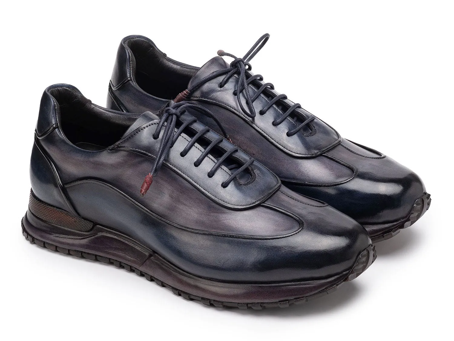 Paul Parkman Schuhe Paul Parkman Herren Patina Leder Sneakers in Marineblau & Grau
