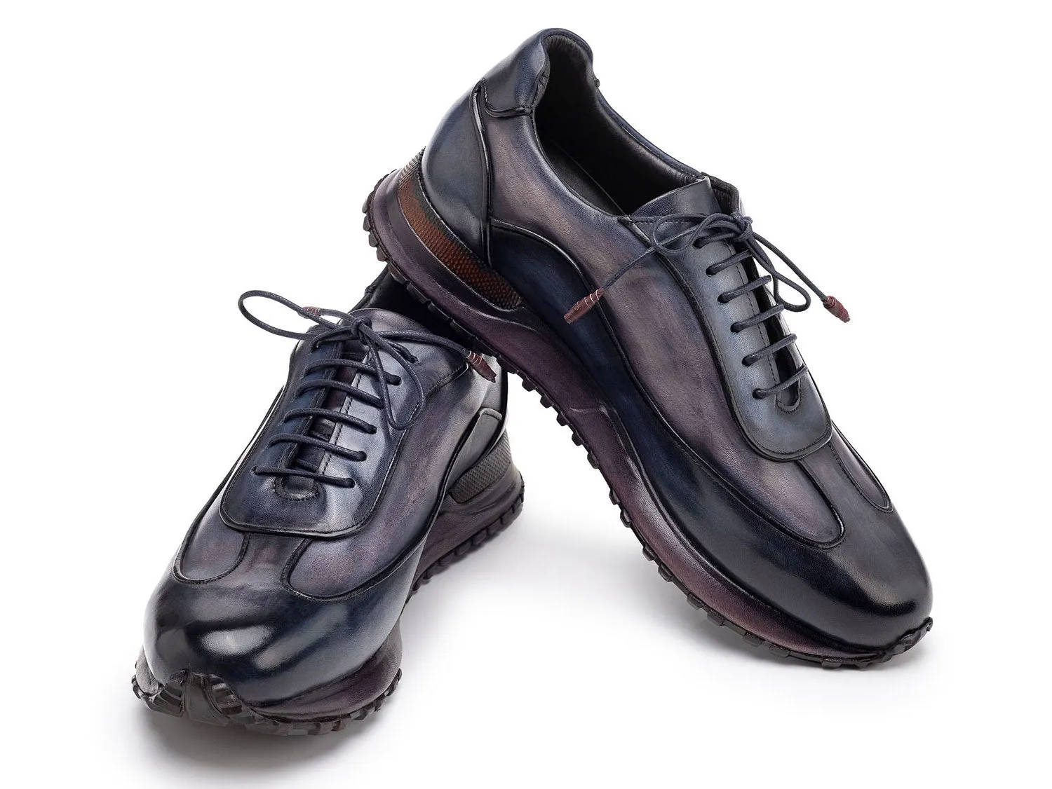 Paul Parkman Schuhe Paul Parkman Herren Patina Leder Sneakers in Marineblau & Grau