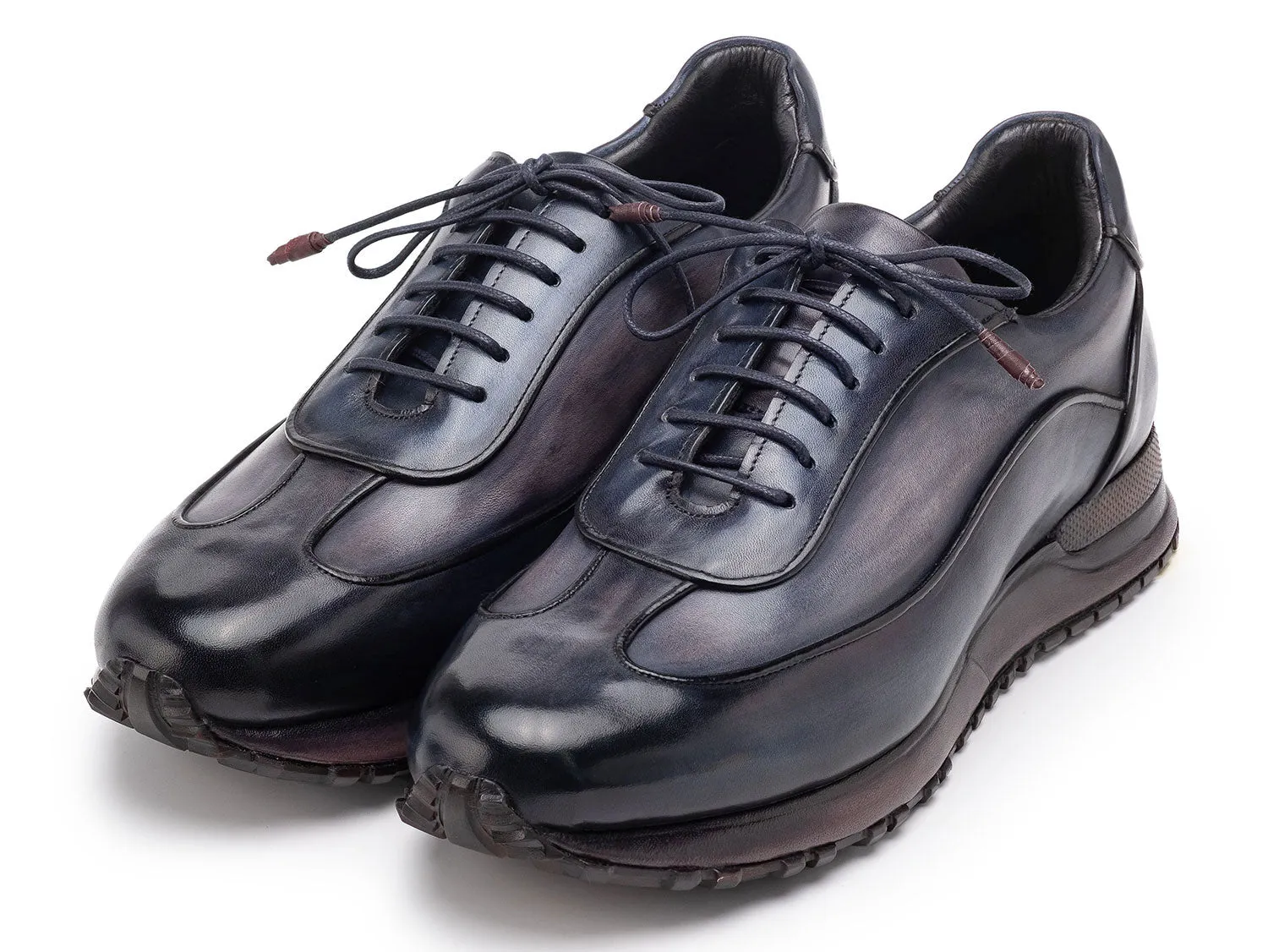Paul Parkman Schuhe Paul Parkman Herren Patina Leder Sneakers in Marineblau & Grau