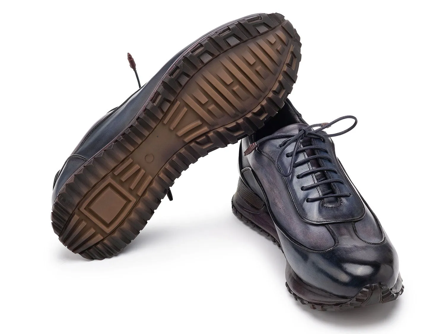 Paul Parkman Schuhe Paul Parkman Herren Patina Leder Sneakers in Marineblau & Grau
