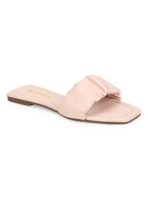 Rosa PU Riemchen-Slipper mit Knitteroptik