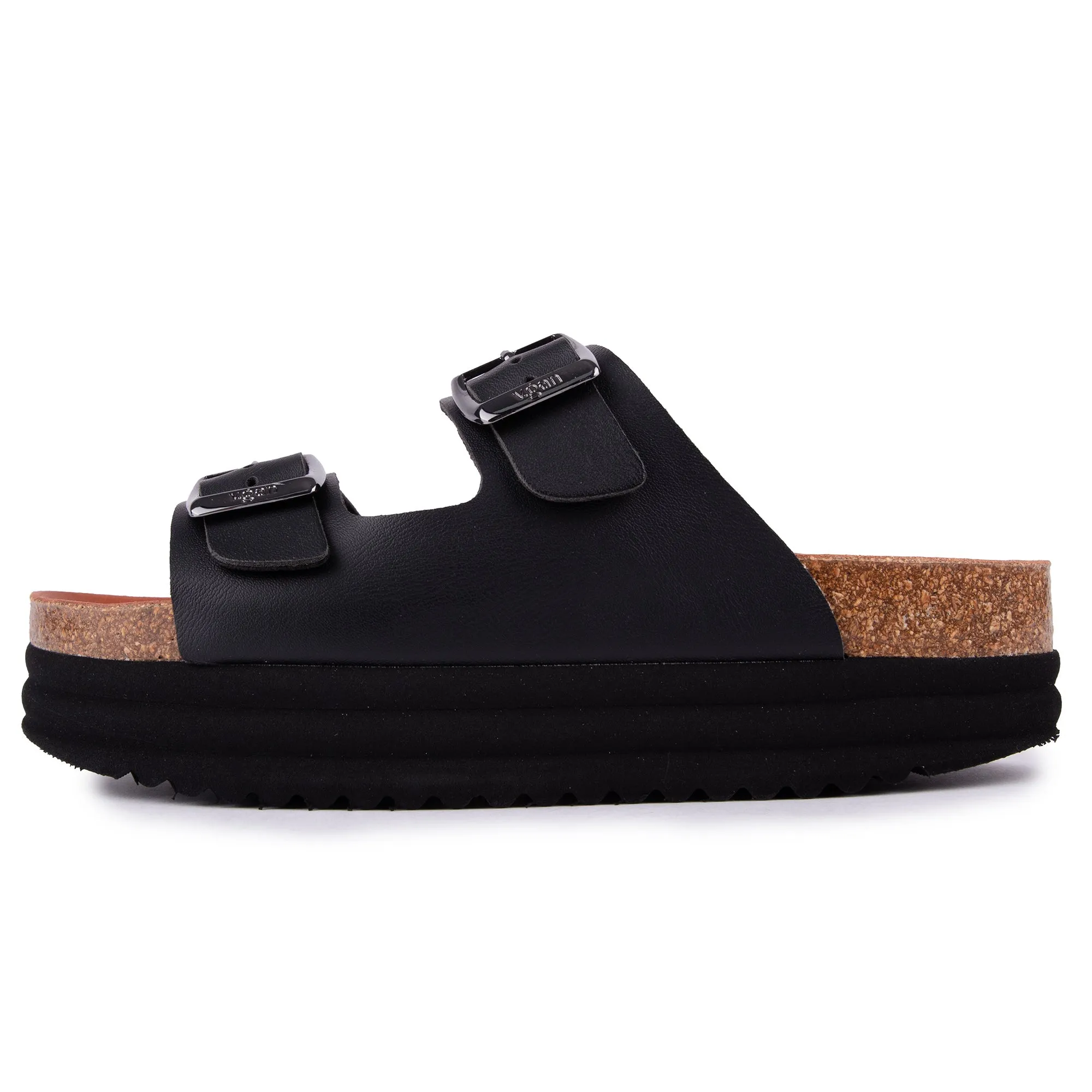 Plum Damen Vegane Fußbett-Sandalen | Matt Schwarz