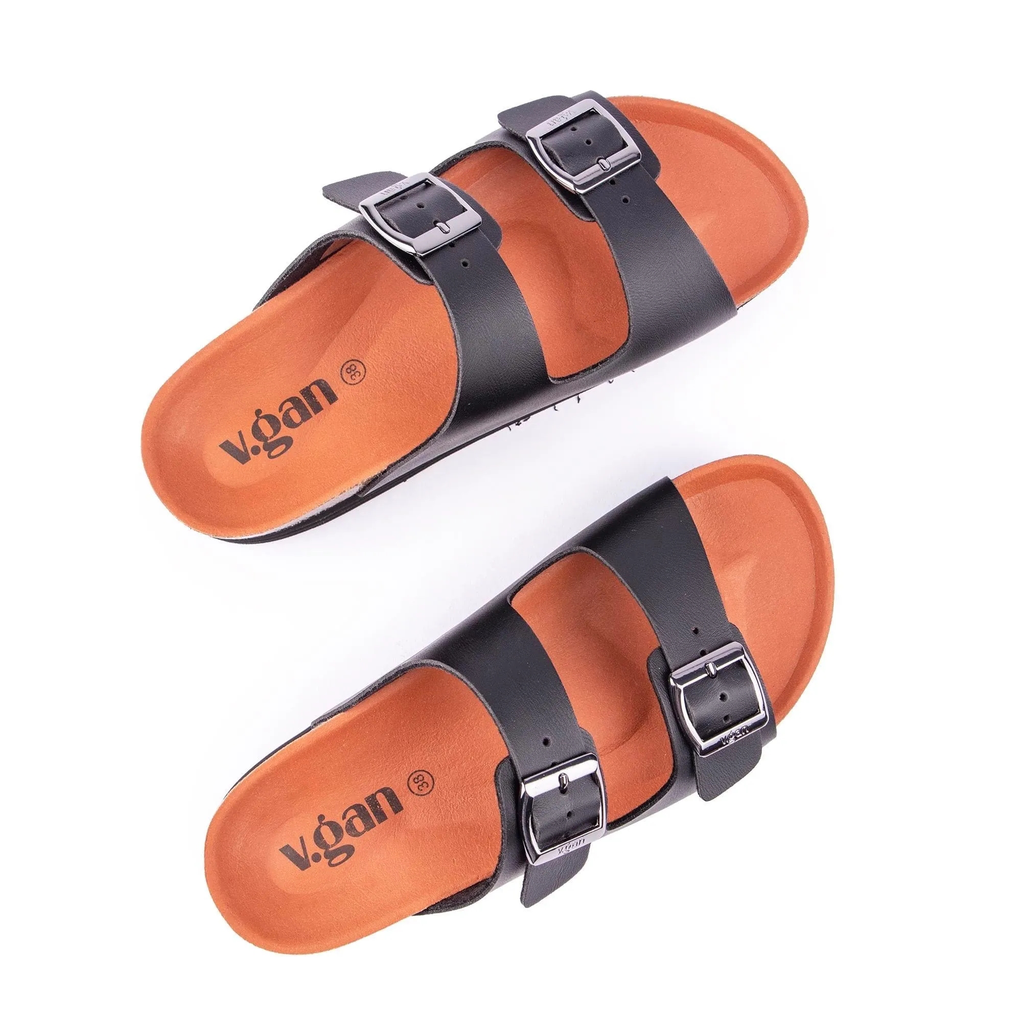 Plum Damen Vegane Fußbett-Sandalen | Matt Schwarz