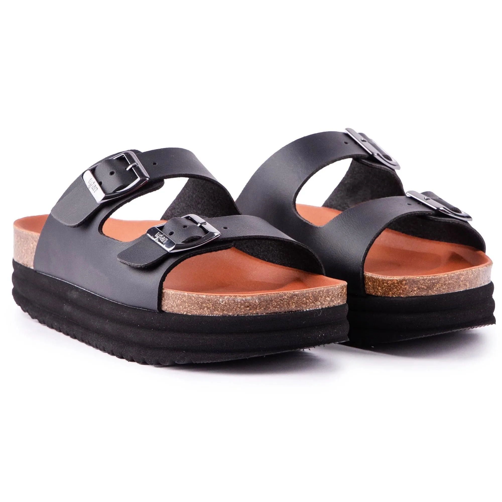Plum Damen Vegane Fußbett-Sandalen | Matt Schwarz