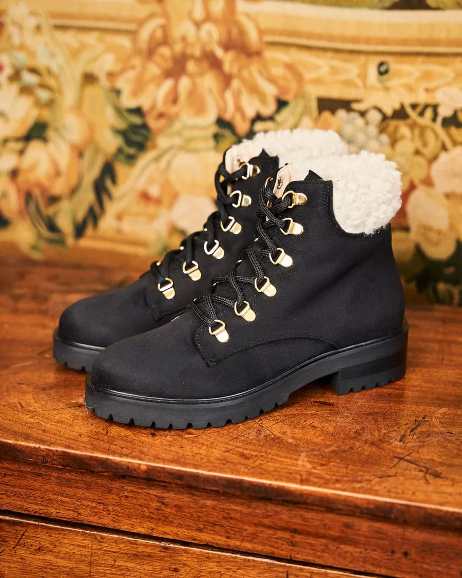 Pollux Vegan Wildleder & Vegan Pelz Stiefel | Schwarz