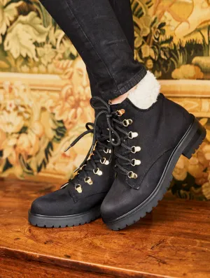 Pollux Vegan Wildleder & Vegan Pelz Stiefel | Schwarz