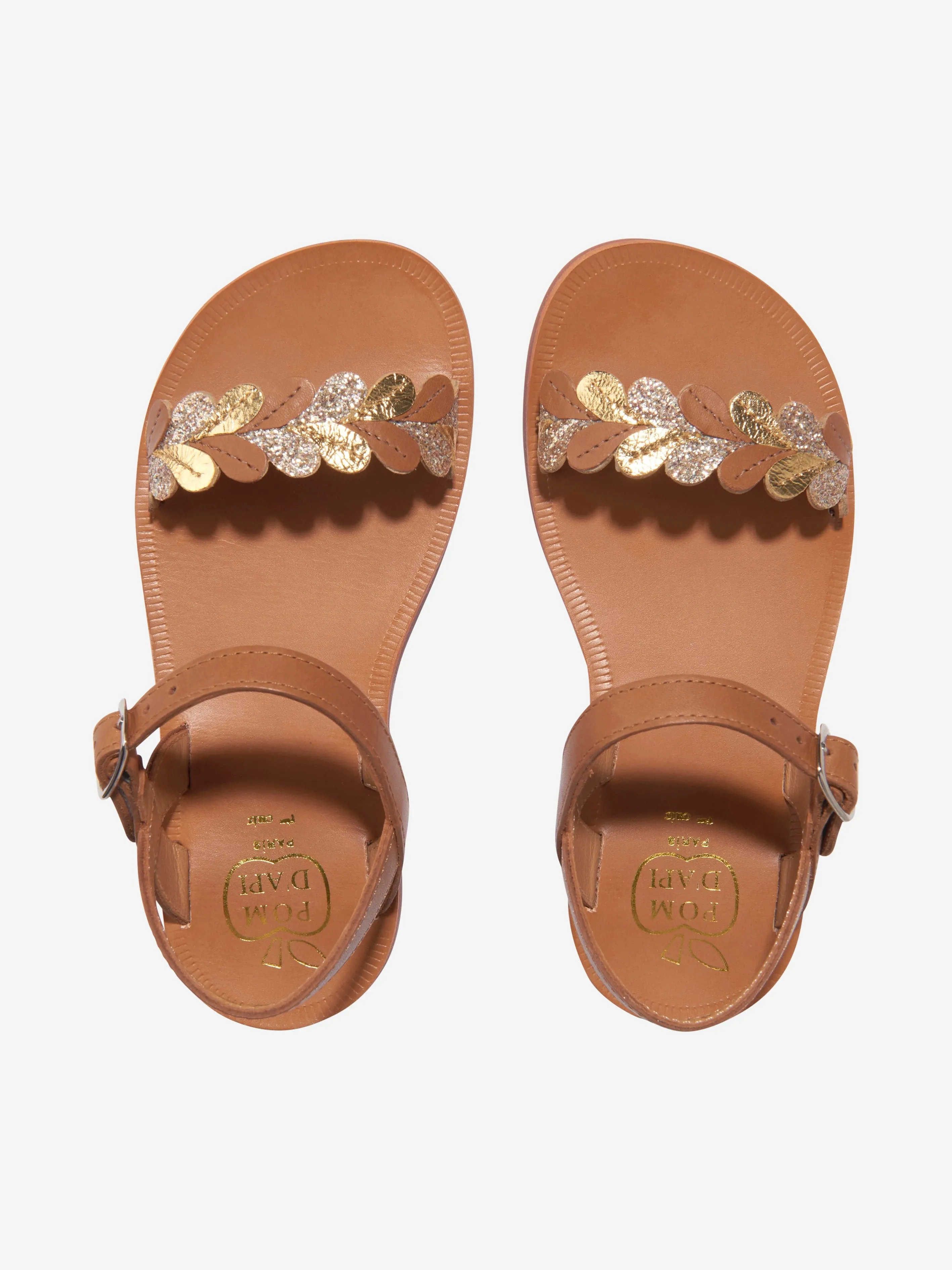 Pom D'Api Mädchen Leder Plagette Farne Sandalen in Kamel