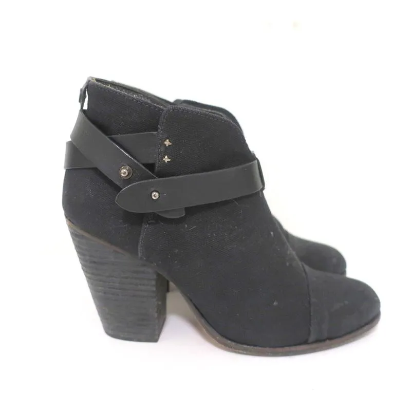 Rag & Bone Harrow Stiefeletten Schwarz Leinen Größe 39 High Heel Booties