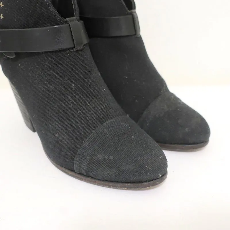 Rag & Bone Harrow Stiefeletten Schwarz Leinen Größe 39 High Heel Booties