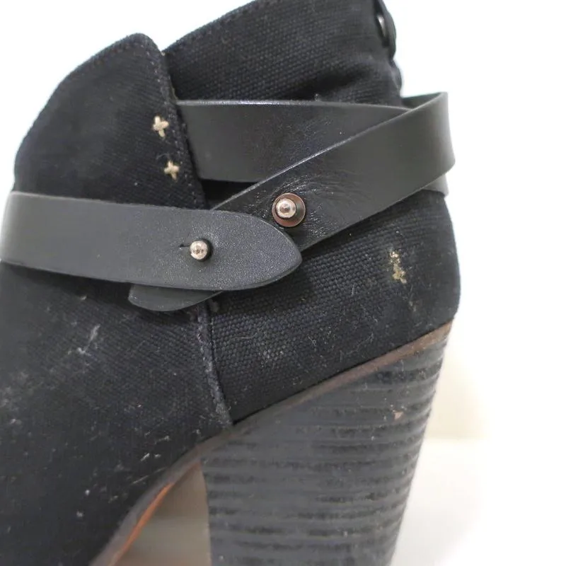 Rag & Bone Harrow Stiefeletten Schwarz Leinen Größe 39 High Heel Booties
