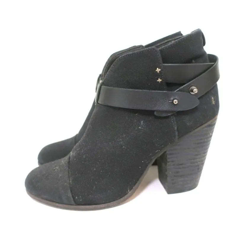 Rag & Bone Harrow Stiefeletten Schwarz Leinen Größe 39 High Heel Booties