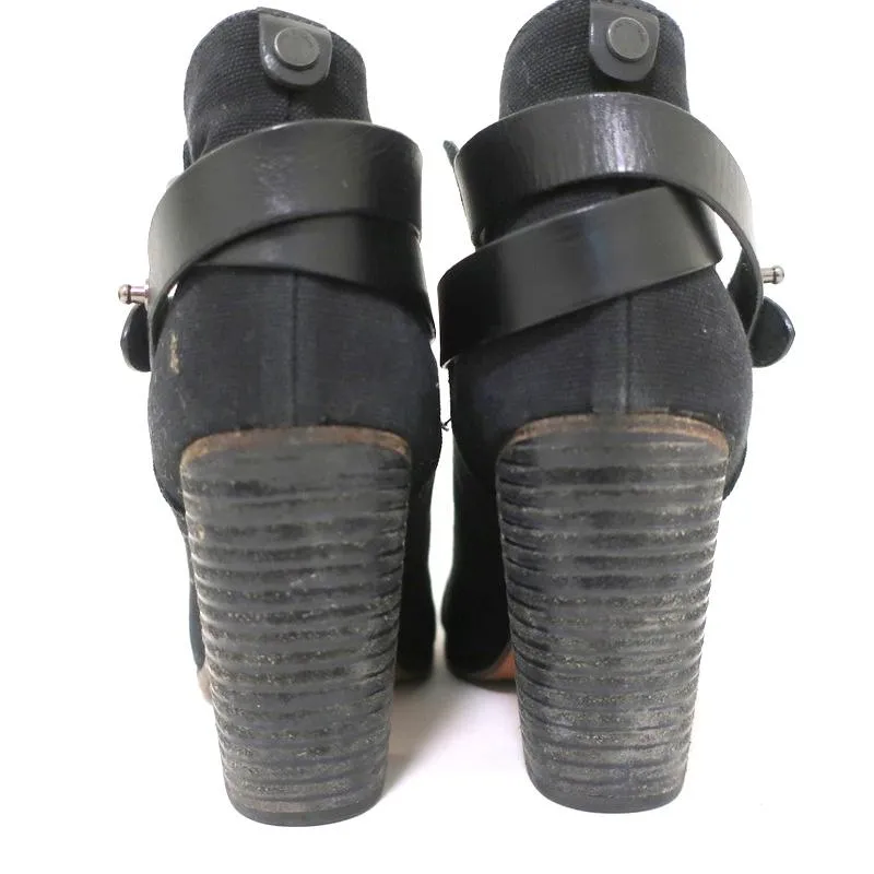 Rag & Bone Harrow Stiefeletten Schwarz Leinen Größe 39 High Heel Booties