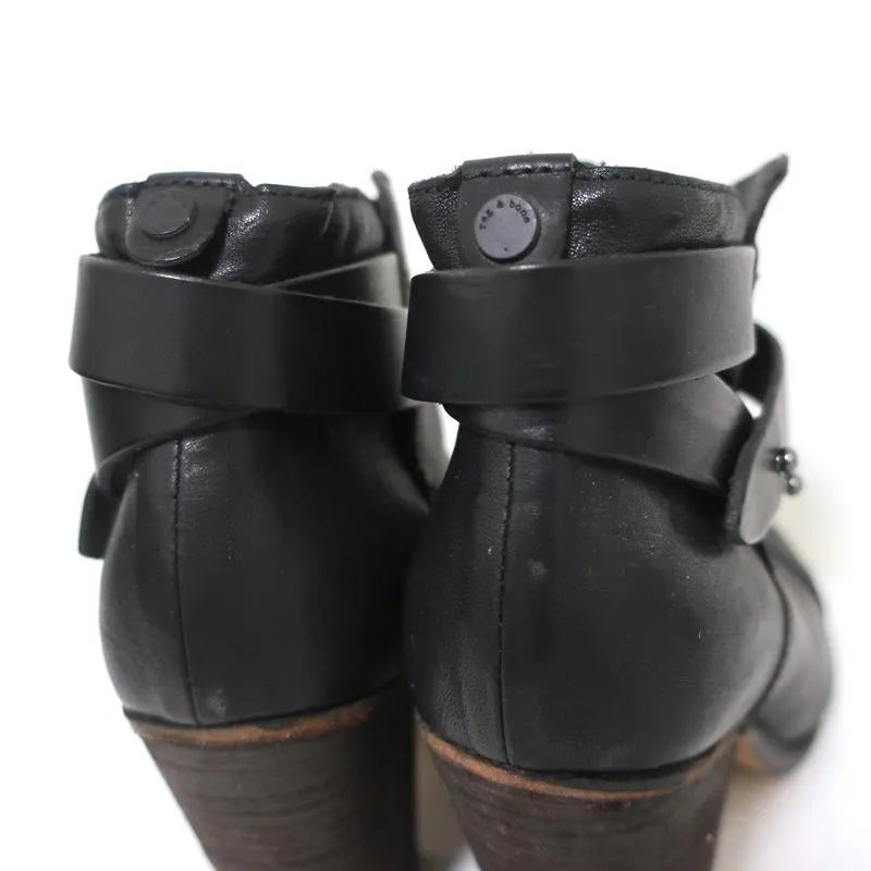 Rag & Bone Harrow Knöchelstiefel Schwarzes Leder Größe 37.5 Stiefeletten mit Knöchelriemen