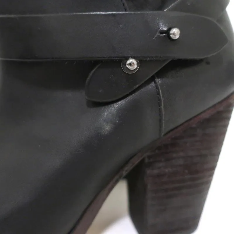 Rag & Bone Harrow Knöchelstiefel Schwarzes Leder Größe 37.5 Stiefeletten mit Knöchelriemen