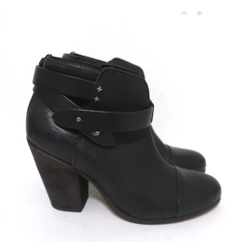 Rag & Bone Harrow Knöchelstiefel Schwarzes Leder Größe 37.5 Stiefeletten mit Knöchelriemen