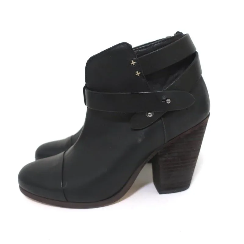 Rag & Bone Harrow Knöchelstiefel Schwarzes Leder Größe 37.5 Stiefeletten mit Knöchelriemen