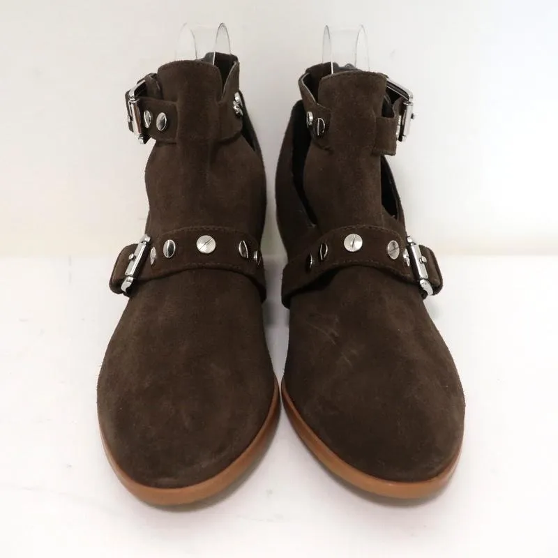 Rebecca Minkoff Abigail Schnallen-Stiefeletten Braun Wildleder Größe 9 Ausgeschnittene Knöchelstiefel