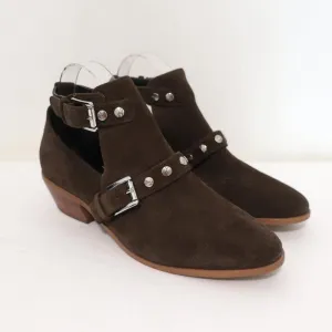 Rebecca Minkoff Abigail Schnallen-Stiefeletten Braun Wildleder Größe 9 Ausgeschnittene Knöchelstiefel