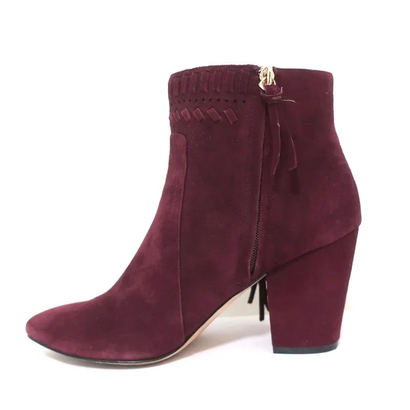 Rebecca Minkoff Fransen Knöchelstiefel Ilan Weinrot Wildleder Größe 9 Spitze Stiefeletten