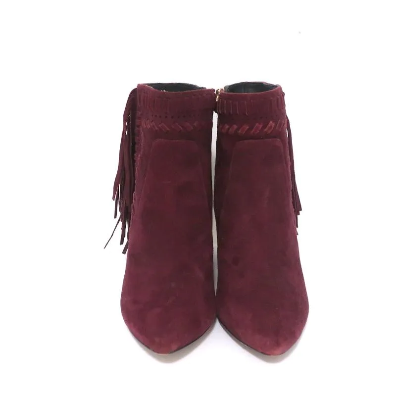Rebecca Minkoff Fransen Knöchelstiefel Ilan Weinrot Wildleder Größe 9 Spitze Stiefeletten