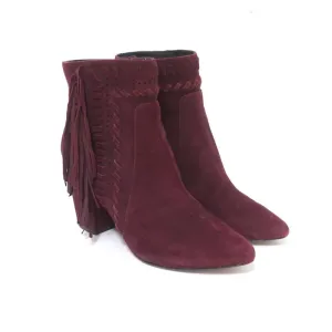Rebecca Minkoff Fransen Knöchelstiefel Ilan Weinrot Wildleder Größe 9 Spitze Stiefeletten
