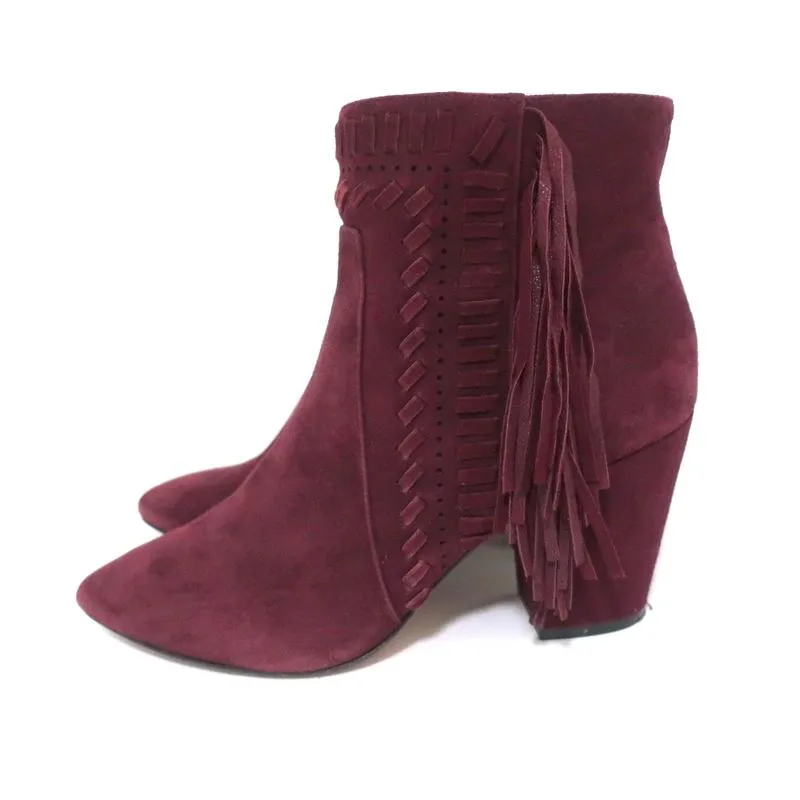 Rebecca Minkoff Fransen Knöchelstiefel Ilan Weinrot Wildleder Größe 9 Spitze Stiefeletten