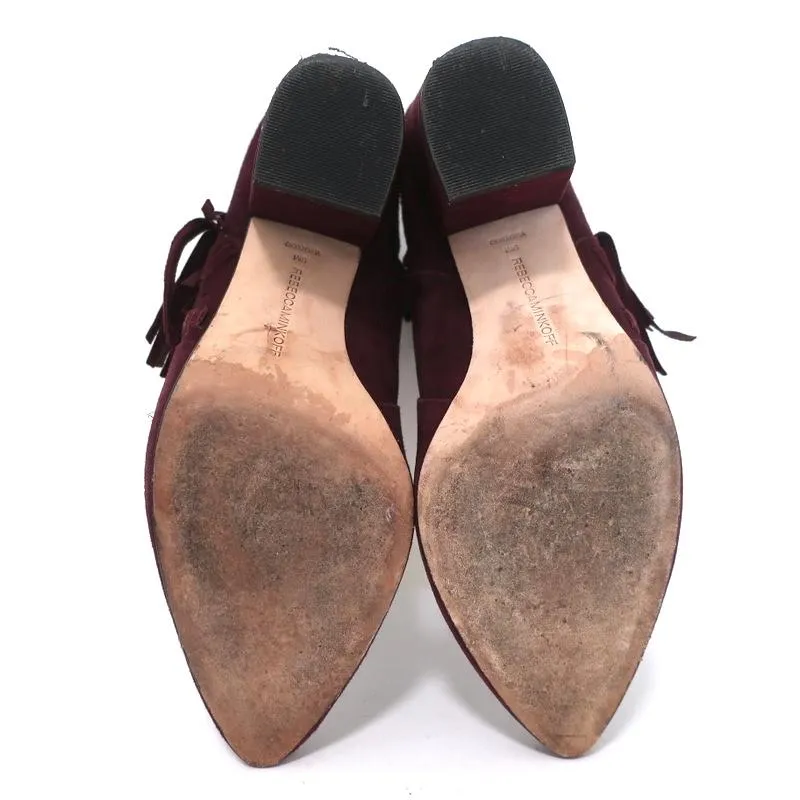 Rebecca Minkoff Fransen Knöchelstiefel Ilan Weinrot Wildleder Größe 9 Spitze Stiefeletten