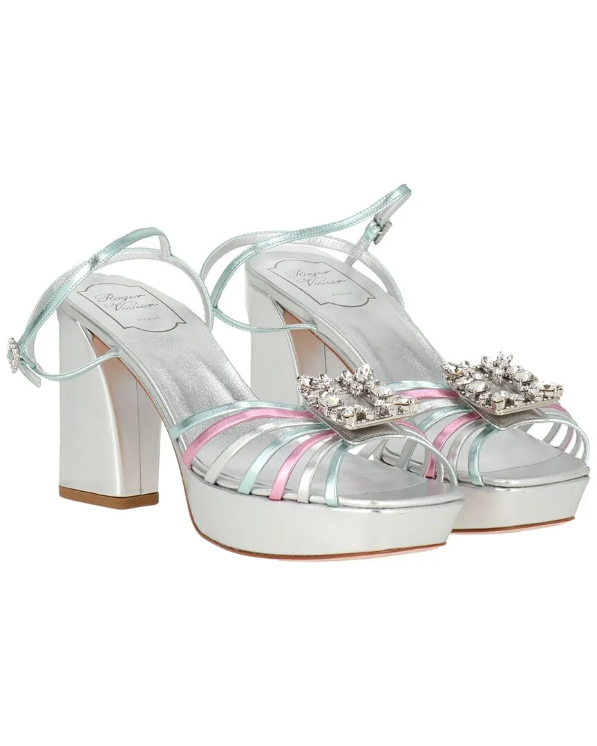 Roger Vivier Verzierte Plateau-Sandalen aus metallischem Leder_Roger-Vivier