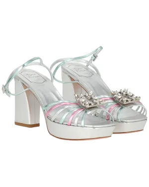 Roger Vivier Verzierte Plateau-Sandalen aus metallischem Leder_Roger-Vivier