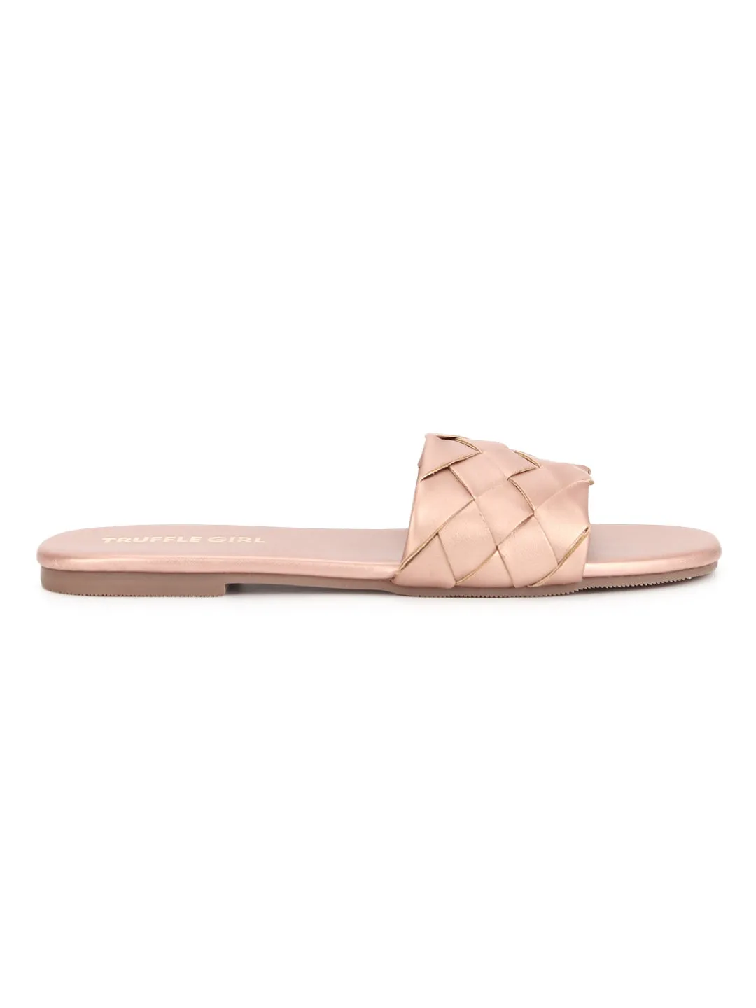 Roségold PU Geflochtene Flache Schlupf-Sandalen