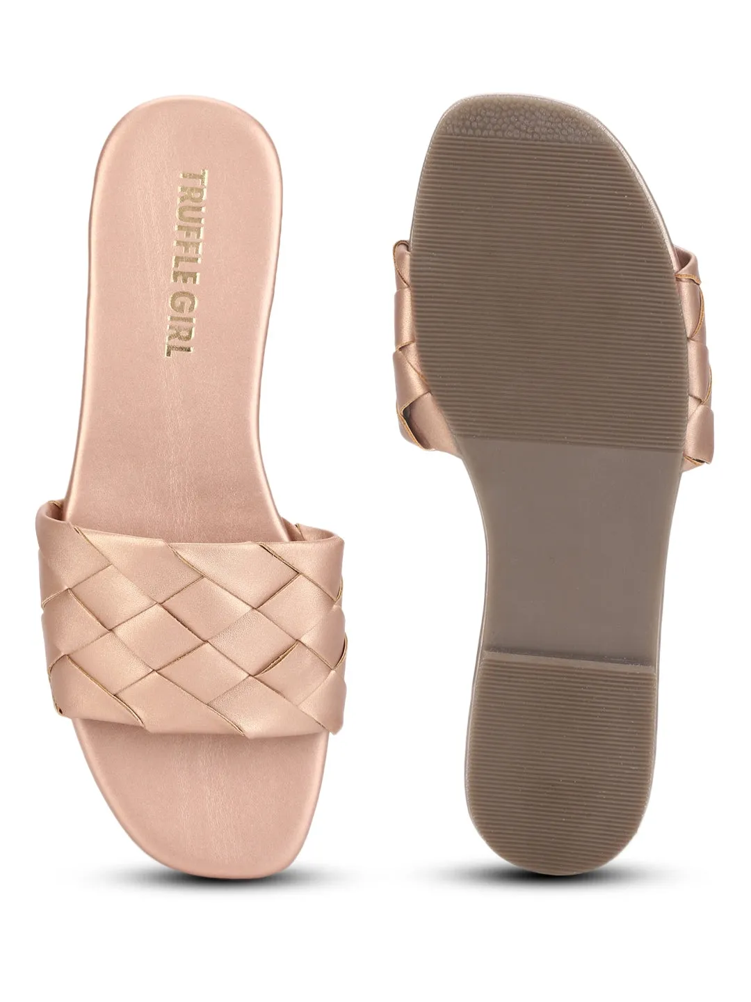 Roségold PU Geflochtene Flache Schlupf-Sandalen