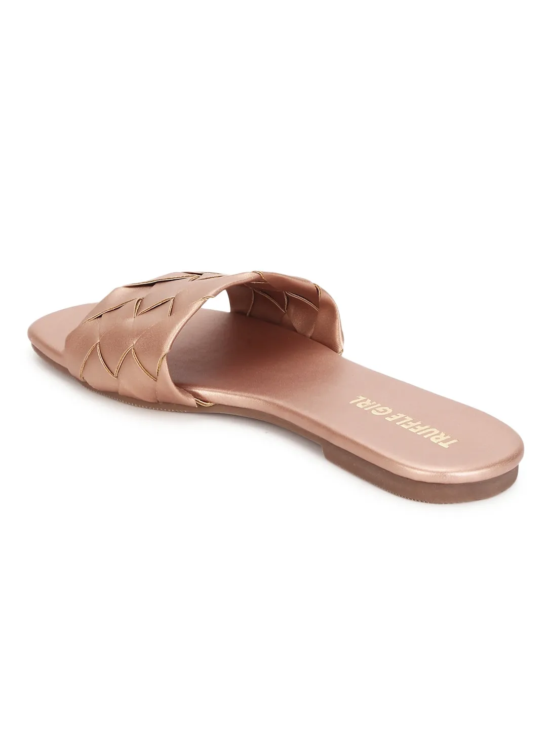 Roségold PU Geflochtene Flache Schlupf-Sandalen