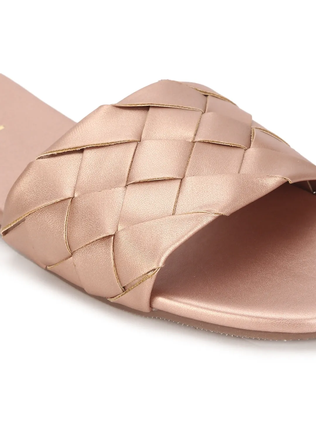 Roségold PU Geflochtene Flache Schlupf-Sandalen
