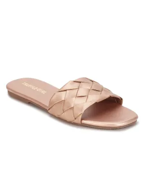 Roségold PU Geflochtene Flache Schlupf-Sandalen