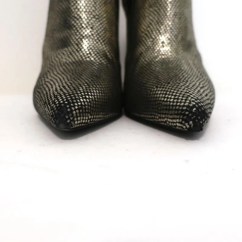 Saint Laurent Paris Spitzenschuh Stiefeletten Gold Schlangenprägung Leder Größe 35.5
