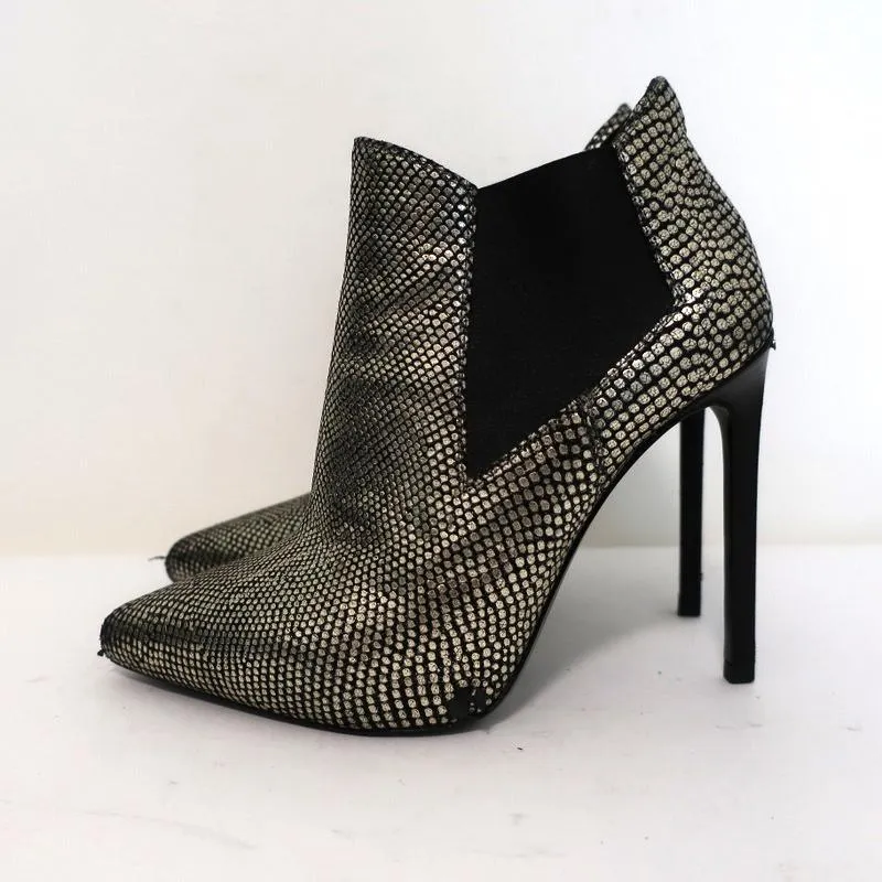 Saint Laurent Paris Spitzenschuh Stiefeletten Gold Schlangenprägung Leder Größe 35.5