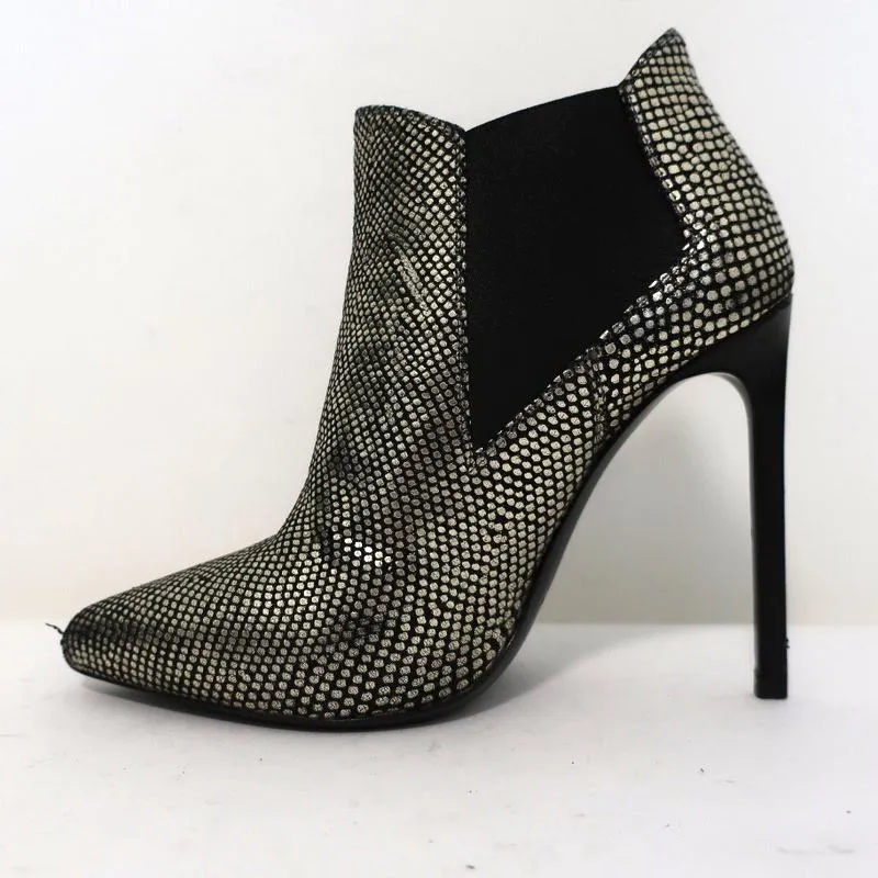 Saint Laurent Paris Spitzenschuh Stiefeletten Gold Schlangenprägung Leder Größe 35.5