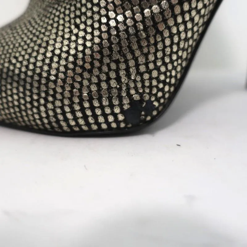 Saint Laurent Paris Spitzenschuh Stiefeletten Gold Schlangenprägung Leder Größe 35.5