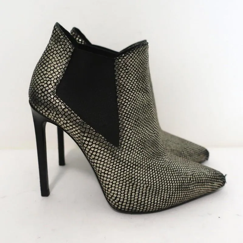 Saint Laurent Paris Spitzenschuh Stiefeletten Gold Schlangenprägung Leder Größe 35.5