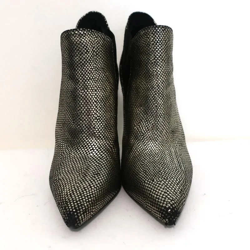 Saint Laurent Paris Spitzenschuh Stiefeletten Gold Schlangenprägung Leder Größe 35.5
