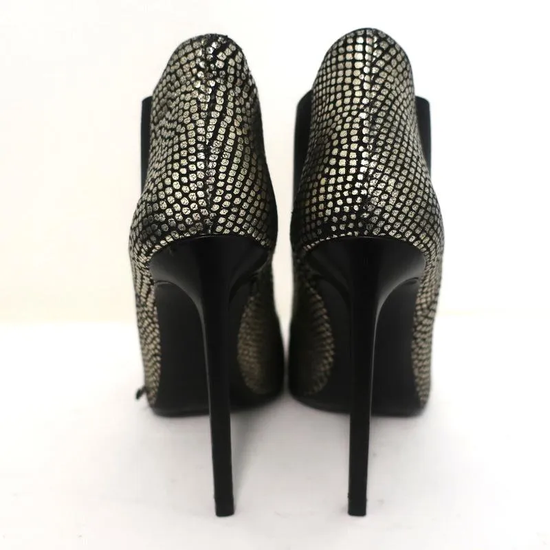Saint Laurent Paris Spitzenschuh Stiefeletten Gold Schlangenprägung Leder Größe 35.5