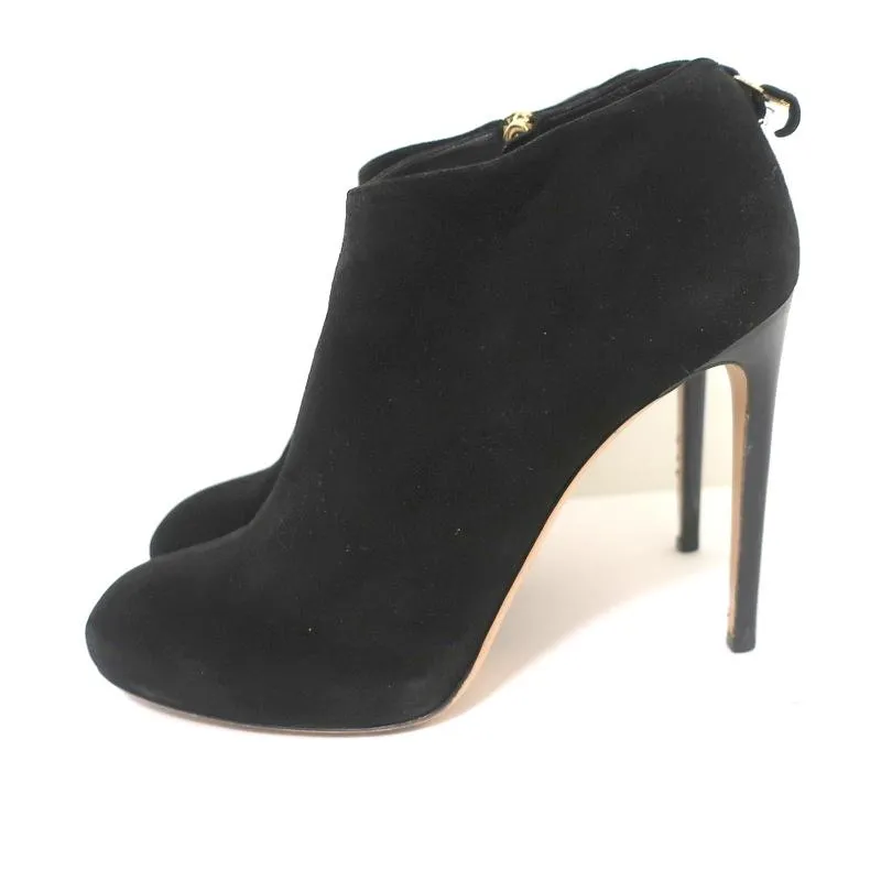 Salvatore Ferragamo Plateauboots Schwarz Wildleder Größe 10,5 High Heel Knöchelstiefel