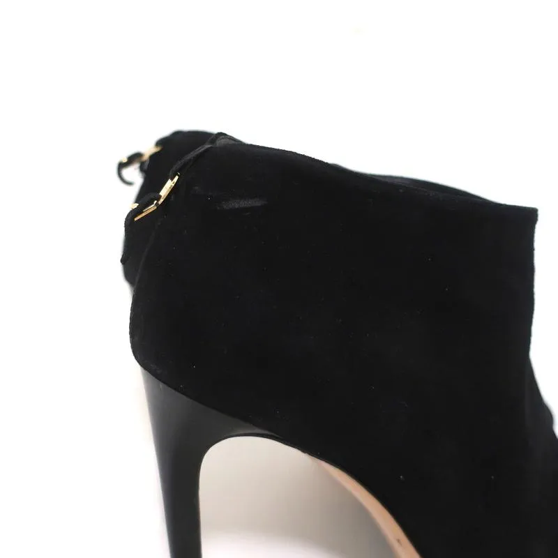Salvatore Ferragamo Plateauboots Schwarz Wildleder Größe 10,5 High Heel Knöchelstiefel
