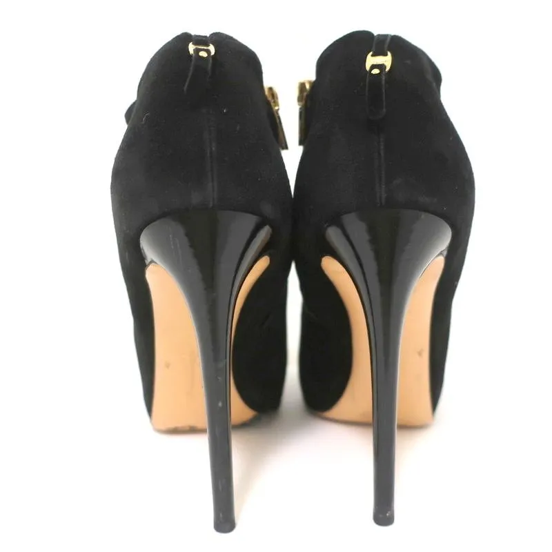 Salvatore Ferragamo Plateauboots Schwarz Wildleder Größe 10,5 High Heel Knöchelstiefel